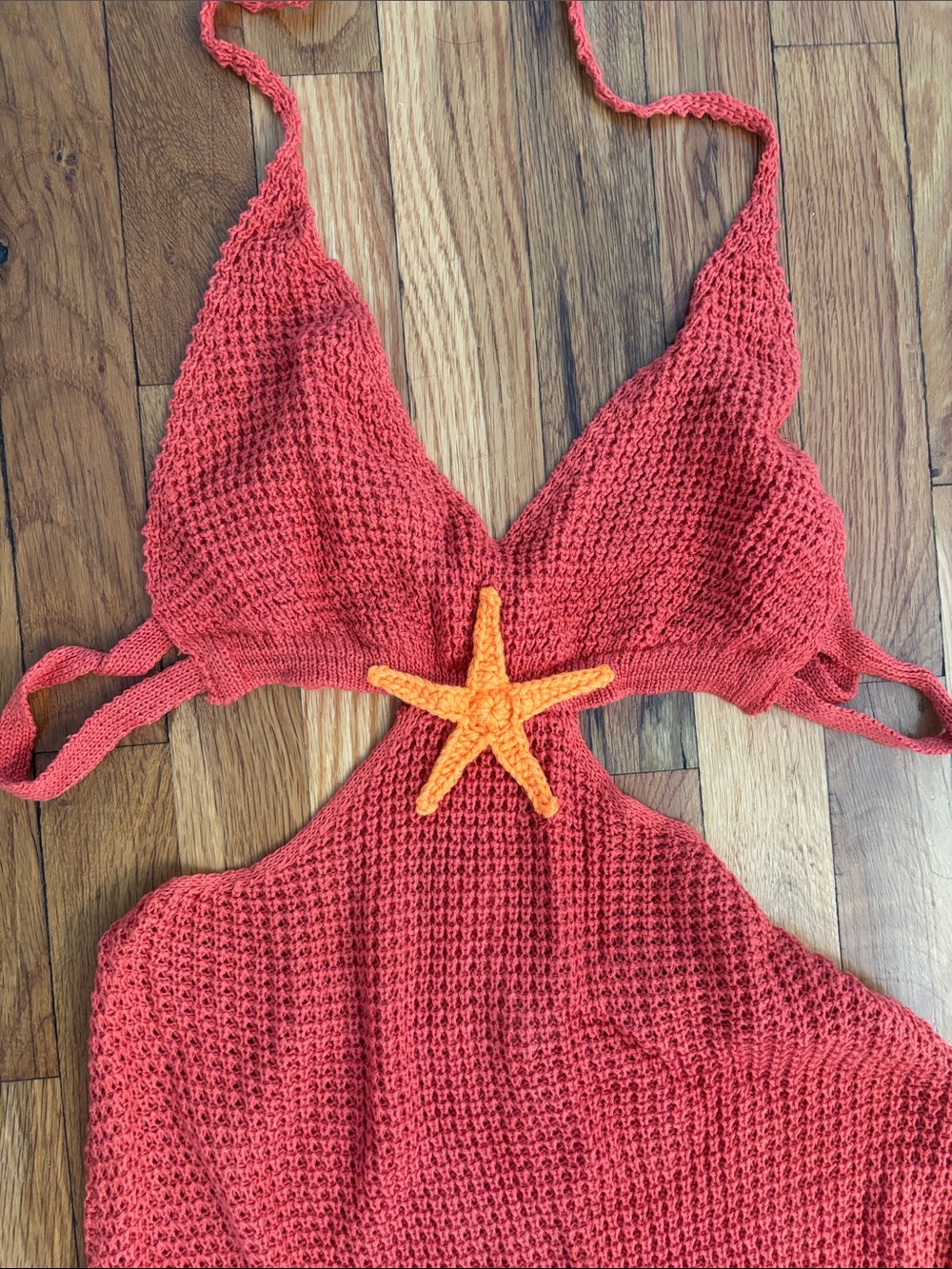 Cupshe Coral Halter Knit Coverup Dress with Starfish Accent - Picture 3 of 8